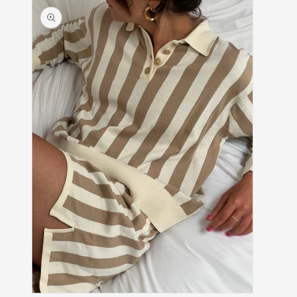 NWT Cal Pima Cotton Henley in Cream and Latte Stripe - Picture 6 of 8